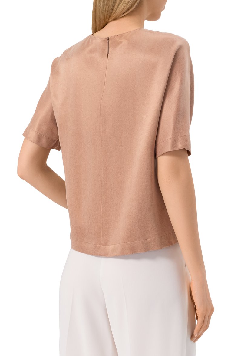Женский топ GIORGIO ARMANI бежевого цвета, арт. GW000790/TE13750 | Фото 4 (Длина (для топов): Стандартные; Материал внешний: Вискоза; Рукава: Короткие; Стили: Минимализм)