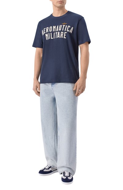 Хлопковая футболка AERONAUTICA MILITARE темно-синего цвета по цене 8185 руб., арт. TS2531UJ00641, фото 2 Хлопковая футболка AERONAUTICA MILITARE, арт. TS2531UJ00641, фото 2