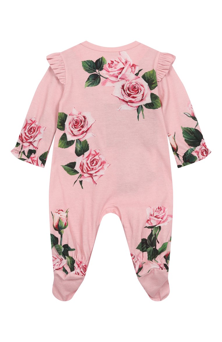 Детский комплект из трех предметов DOLCE & GABBANA розового цвета, арт. L2J03V/II7GM | Фото 3 (Материал внешний: Хлопок; Нос: Не проставлено; Ростовка одежда: 0 - 3 мес | 50 - 60 см, 3 мес | 62 см, 6 мес | 68 см, 9 мес | 74 см)