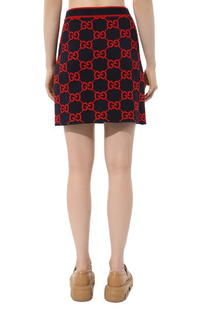 Юбка из хлопка и шерсти GUCCI темно-синего цвета по цене 125500 руб., арт. 743320/XKC8X, фото 4 Юбка из хлопка и шерсти GUCCI, арт. 743320/XKC8X, фото 4
