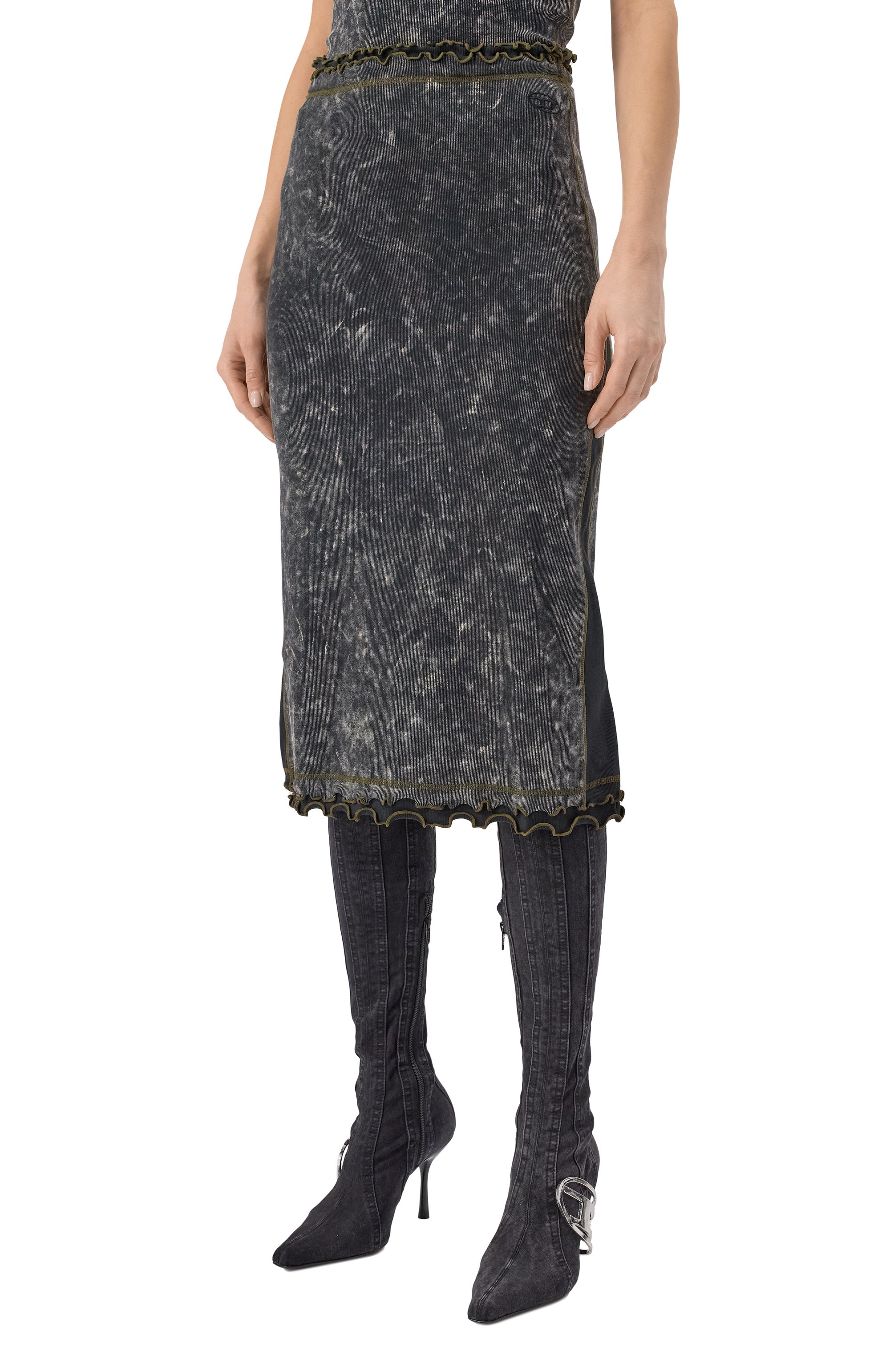 Хлопковая юбка DIESEL темно-серого цвета по цене 21150 руб., арт. A16656/0JQAT, фото 3 Хлопковая юбка DIESEL, арт. A16656/0JQAT, фото 3