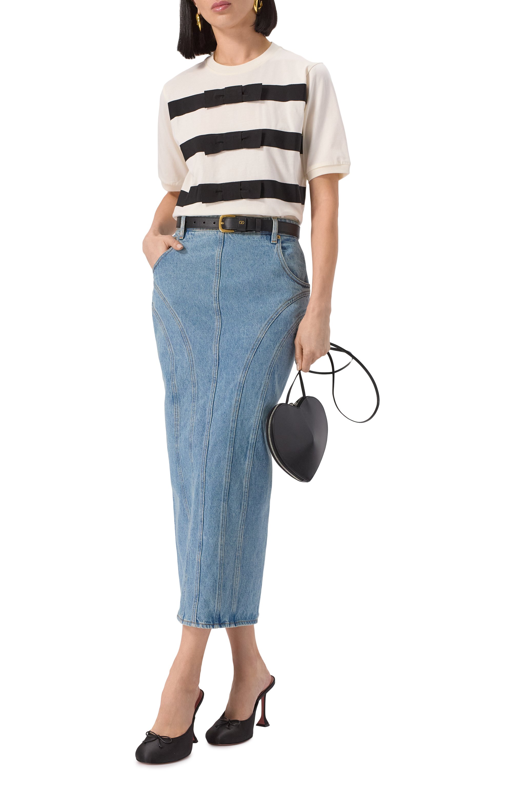 Джинсовая юбка NINA RICCI голубого цвета по цене 67950 руб., арт. 25PDJU027/C01095, фото 2 Джинсовая юбка NINA RICCI, арт. 25PDJU027/C01095, фото 2