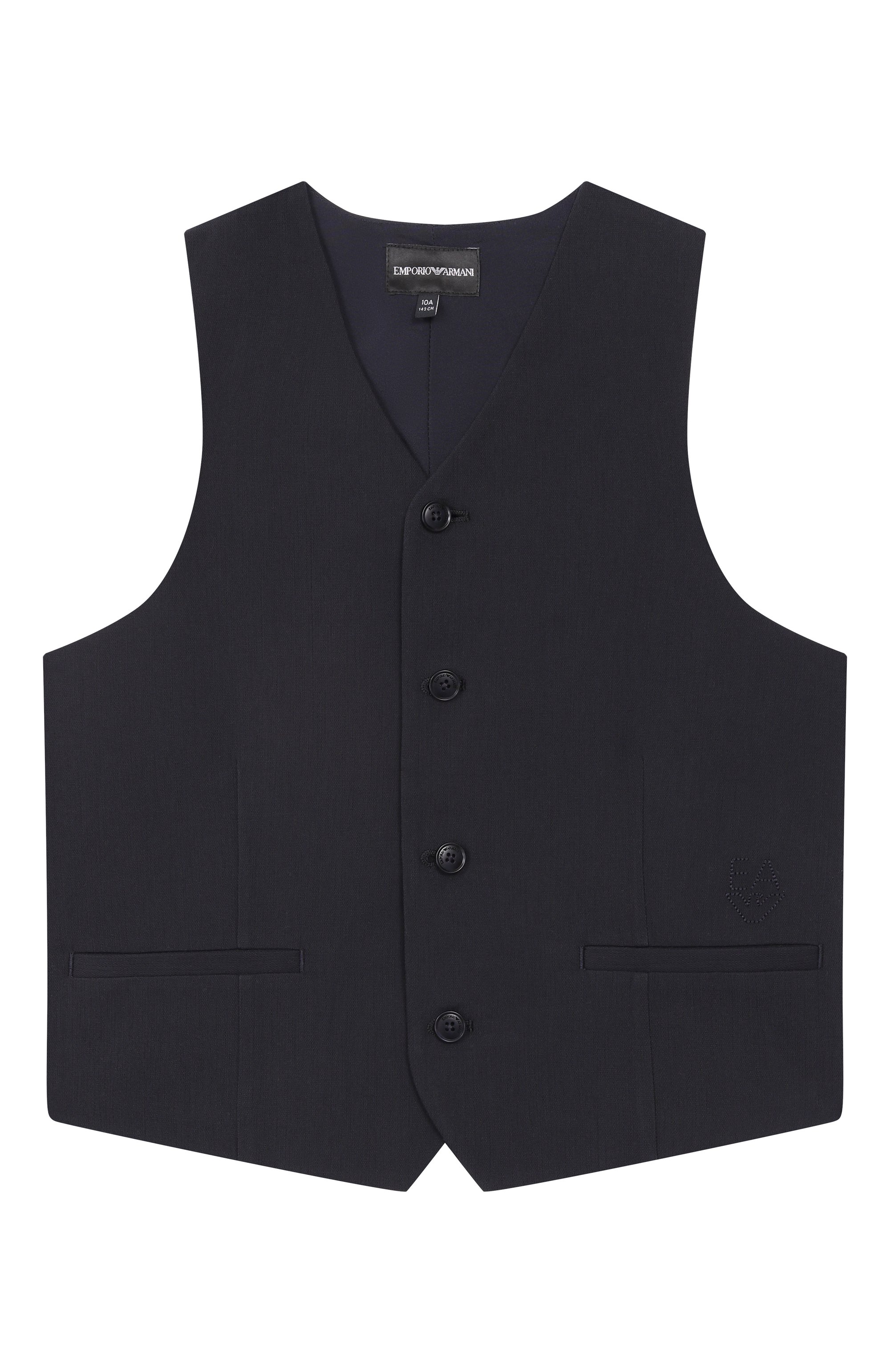 Жилет из вискозы и хлопка EMPORIO ARMANI темно-синего цвета по цене 29950 руб., арт. EB000905/AF21040, фото 1 Жилет из вискозы и хлопка EMPORIO ARMANI, арт. EB000905/AF21040, фото 1