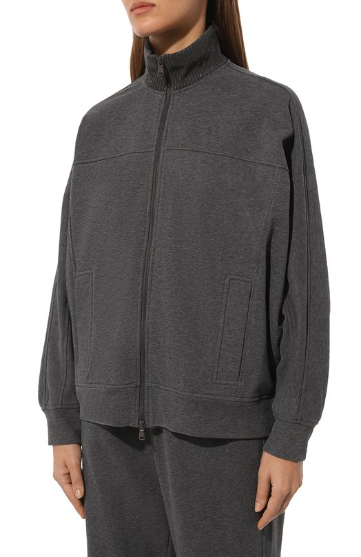 Хлопковая толстовка Brunello Cucinelli MN05NHR216 Серый  MN05NHR216 Фото 3