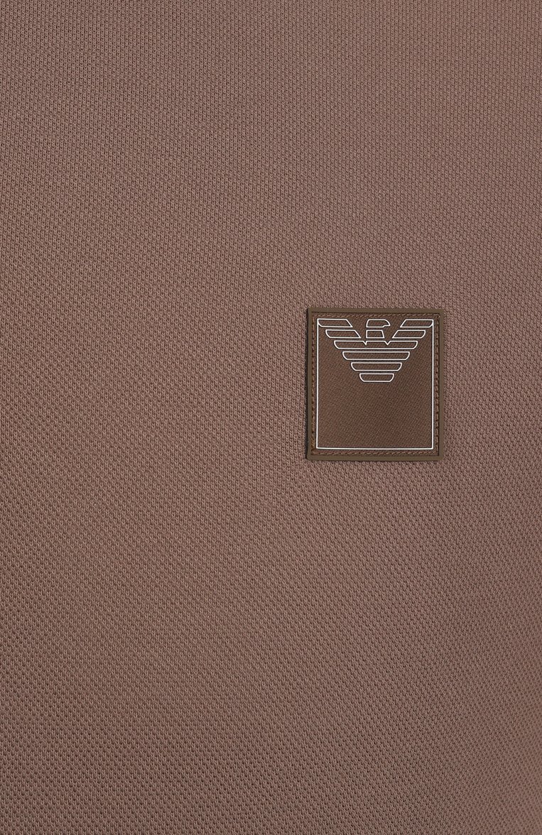 Мужское хлопковое поло EMPORIO ARMANI коричневого цвета, арт. EM000571/AF12336 | Фото 6 (Материал внешний: Хлопок; Автоматизация ТО: Проставлено; Рукава: Короткие; Автоматизация состава: Проставлено; Длина (для топов): Стандартные; Стили: Кэжуэл; Принт: Без принта; Застежка: Пуговицы; Мужское Кросс-КТ: Футболка-одежда; Детали: Без декора)
