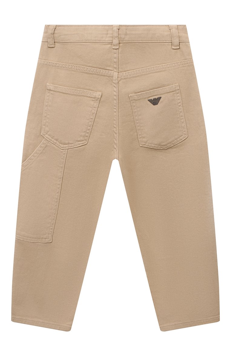 Детские джинсы EMPORIO ARMANI бежевого цвета, арт. 6D4J95/4N8VZ | Фото 2 (Материал внешний: Хлопок; Нос: Не проставлено; Детали: Однотонный; Автоматизация состава: Проставлено; Ростовка одежда: 4 года | 104 см, 5 лет | 110 см, 6 лет | 116 см, 7 лет | 122 см, 8 лет | 128 см, 10 - 11 лет | 140 - 146см, 13 - 15 лет | 158 см, 16 лет | 164 см)