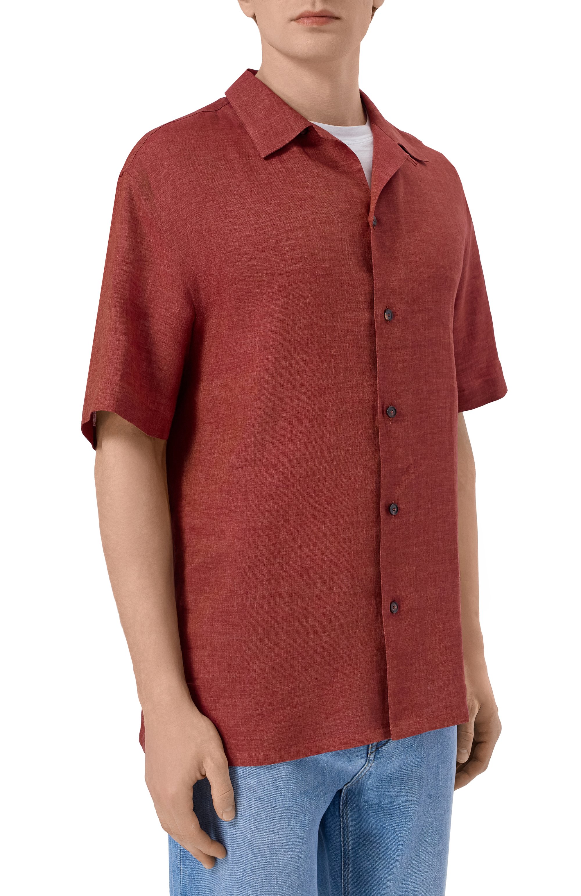 Льняная рубашка BRIONI красного цвета по цене 73150 руб., арт. SCFR0L/P9111, фото 3 Льняная рубашка BRIONI, арт. SCFR0L/P9111, фото 3