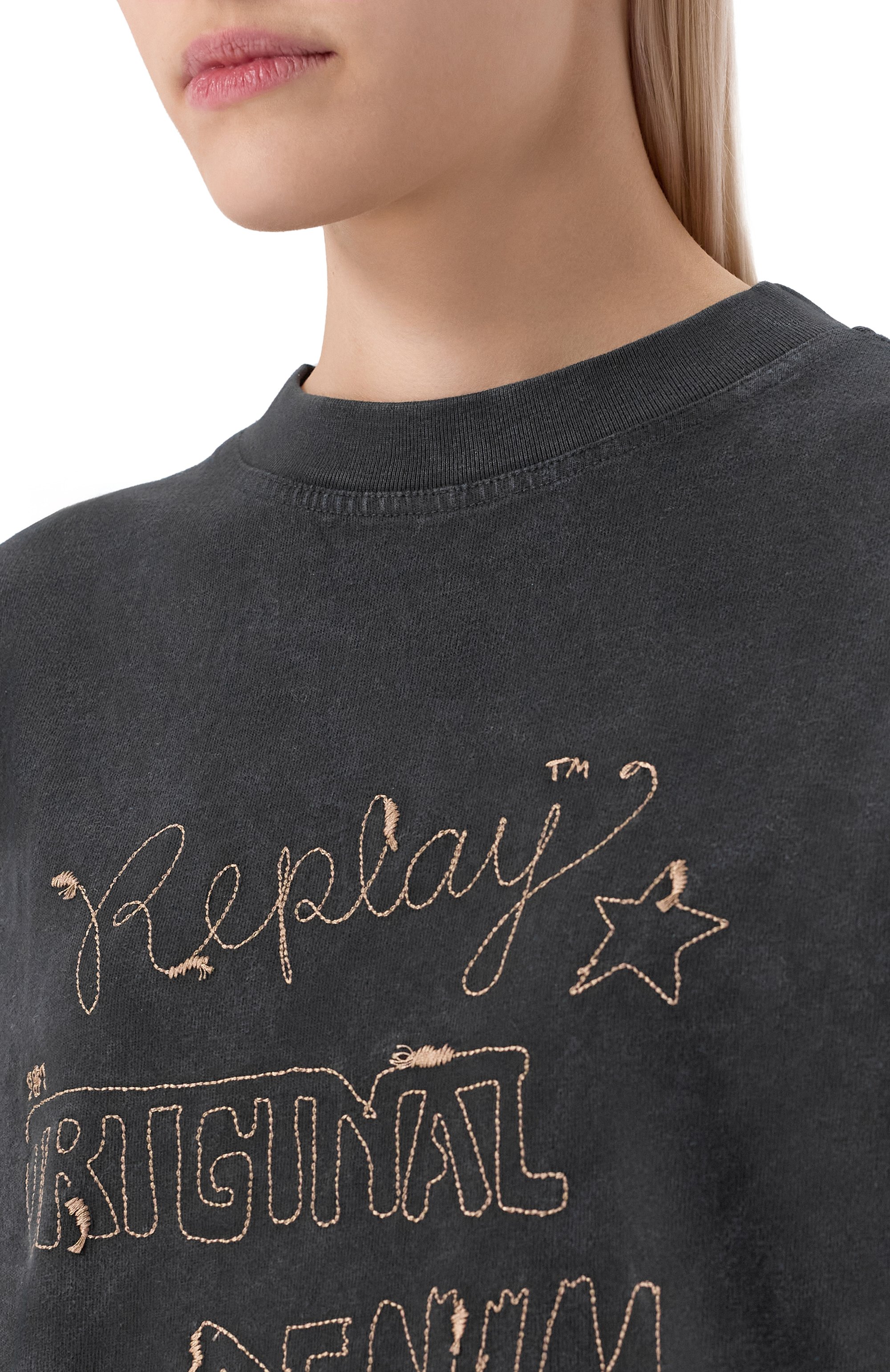 Хлопковый лонгслив REPLAY темно-серого цвета по цене 17400 руб., арт. W3450A.000.23940LM, фото 5 Хлопковый лонгслив REPLAY, арт. W3450A.000.23940LM, фото 5