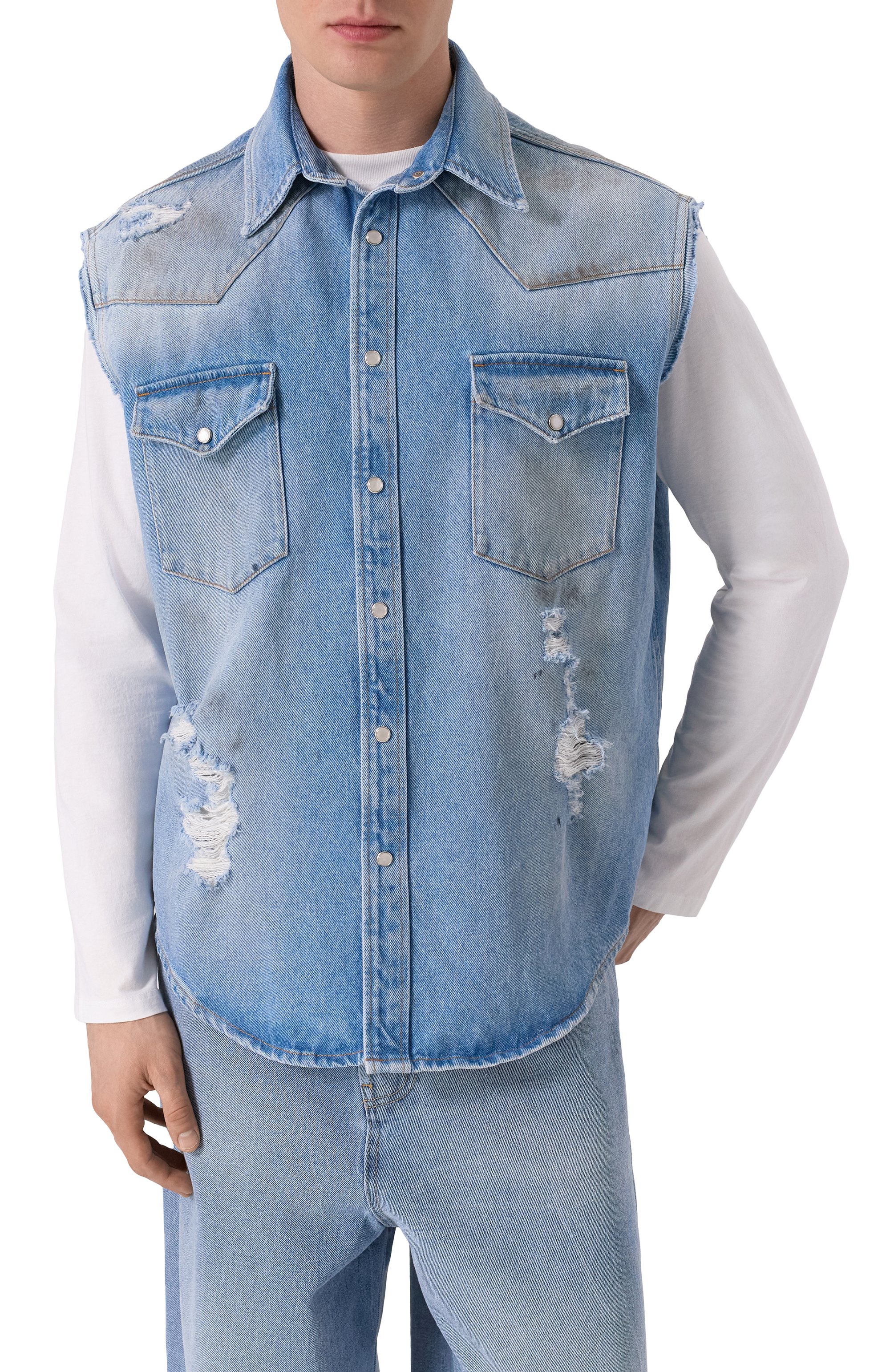 Джинсовый жилет MM6 голубого цвета по цене 87550 руб., арт. SH2DR0003/M30018, фото 3 Джинсовый жилет MM6, арт. SH2DR0003/M30018, фото 3