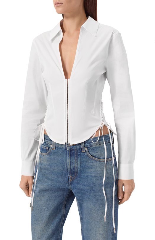Хлопковая блузка Mugler 25F1T007642010 Белый  25F1T007642010 Фото 3