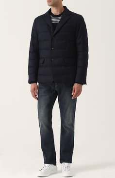 Мужская пуховая куртка rodin MONCLER темно-синего цвета, арт. C2-091-30924-00-54272 | Фото 2 (Материал внешний: Шерсть, Пух и перо; Материал подклада: Синтетический материал; Мужское Кросс-КТ: Верхняя одежда, Куртка-пуховая; Длина (верхняя одежда): Короткие; Рукава: Длинные; Кросс-КТ: Куртка; Драгоценные камни: Проставлено; Материал сплава: Проставлено; Стили: Кэжуэл)