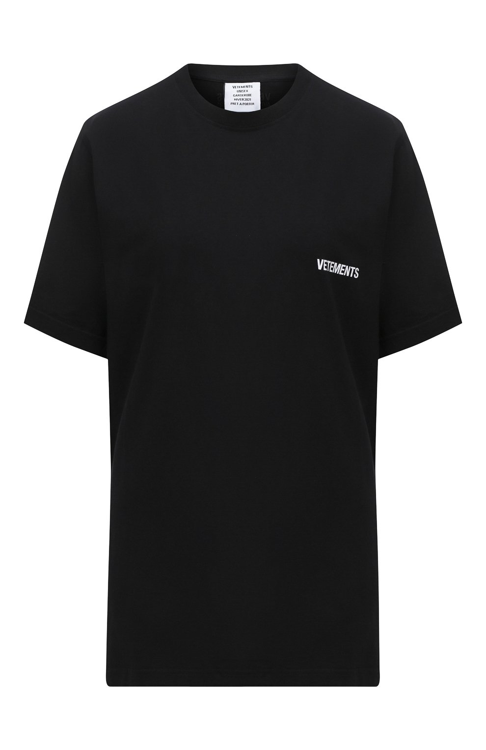Хлопковая футболка VETEMENTS черного цвета по цене 31100 руб., арт. UAH21TR501 1600/W, фото 1 Хлопковая футболка VETEMENTS, арт. UAH21TR501 1600/W, фото 1