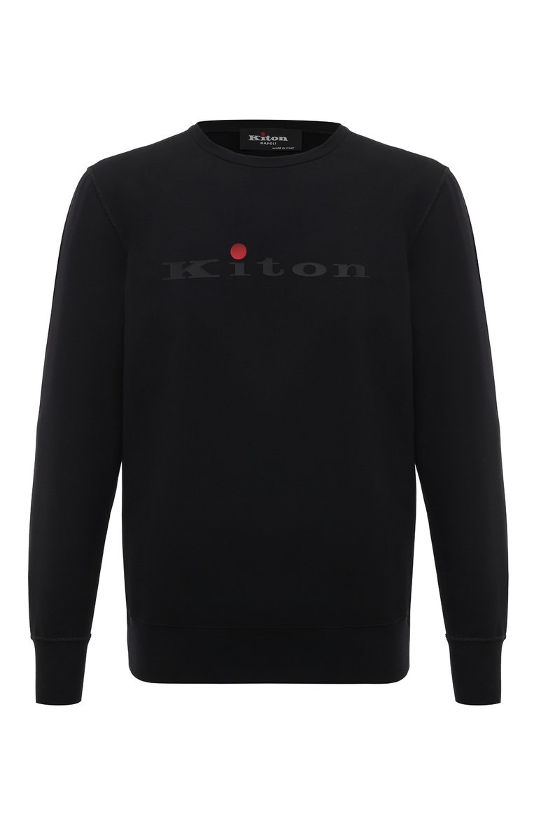 Мужской хлопковый свитшот KITON черного цвета, арт. UMK0377 | Фото 1 (Длина (для топов): Стандартные; Рукава: Длинные; Материал внешний: Хлопок; Принт: С принтом; Мужское Кросс-КТ: свитшот-одежда; Стили: Кэжуэл; Детали: Без декора; Автоматизация ТО: Проставлено; Автоматизация состава: Проставлено)