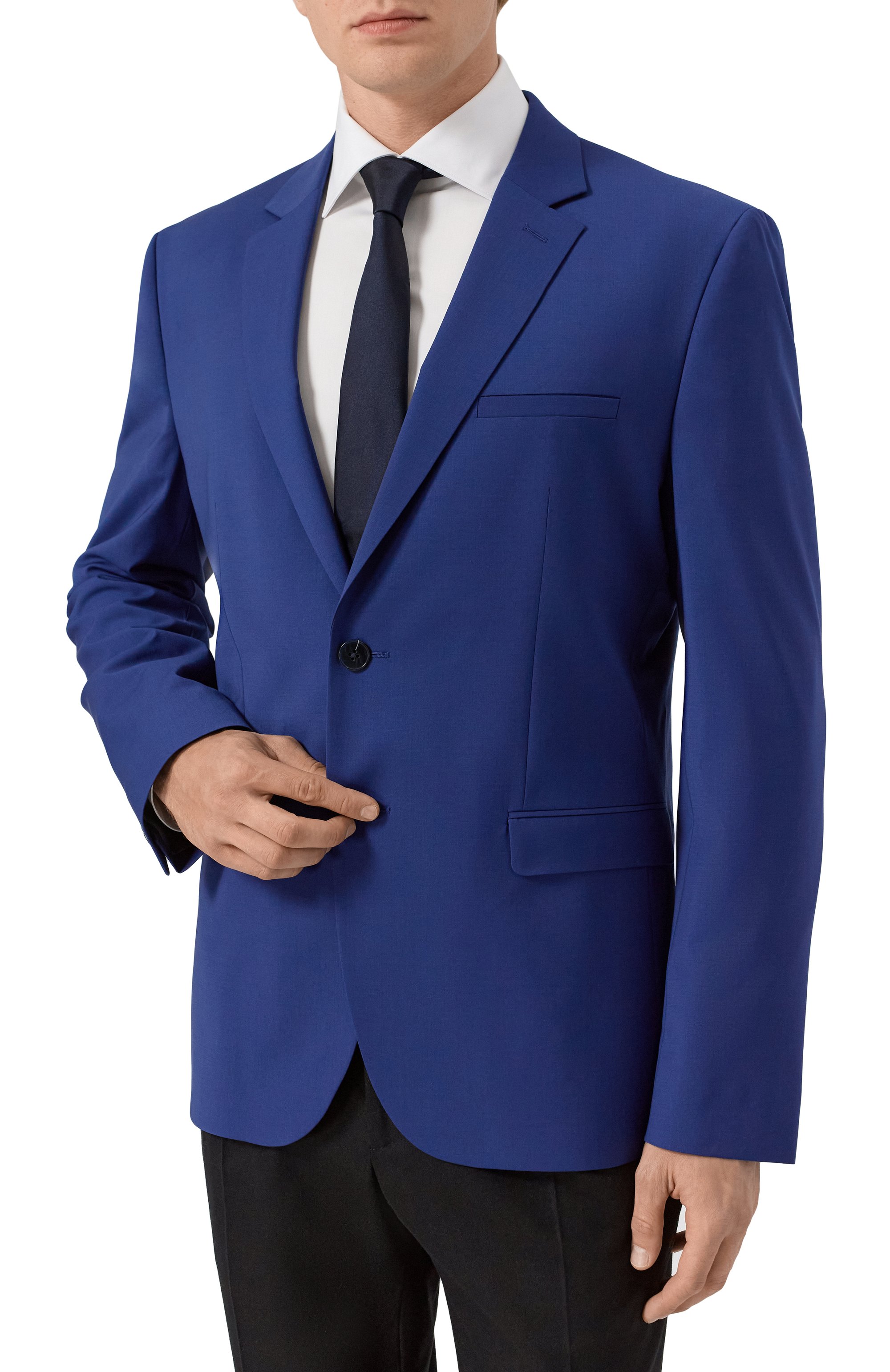 Однобортный пиджак HUGO синего цвета по цене 37950 руб., арт. 50540157, фото 4 Однобортный пиджак HUGO, арт. 50540157, фото 4