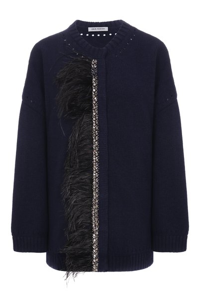 Женский шерстяной кардиган с отделкой перьями DICE KAYEK, арт. PF25K80600 LUN NAVY