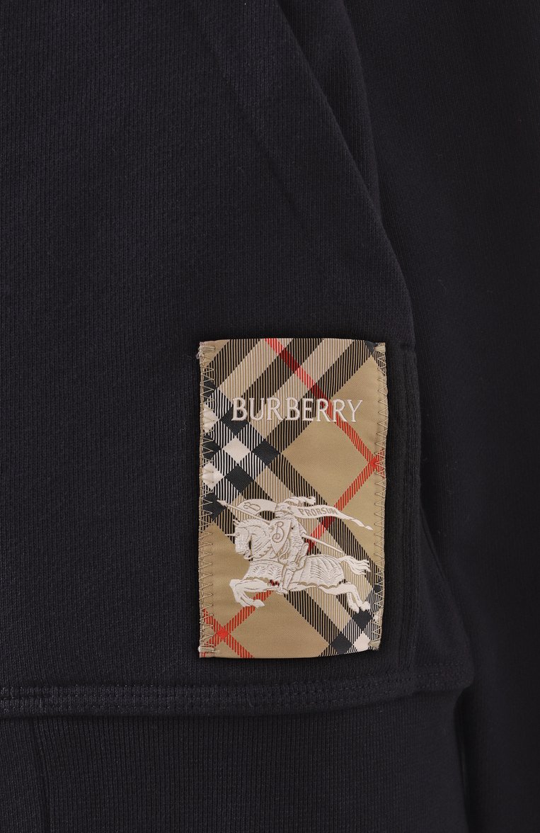 Женский хлопковая толстовка BURBERRY черного цвета, арт. 8101878 | Фото 6 (Рукава: Длинные; Длина (для топов): Стандартные; Драгоценные камни: Проставлено; Материал сплава: Проставлено; Женское Кросс-КТ: Кардиган-одежда; Стили: Спорт-шик; Материал внешний: Хлопок)