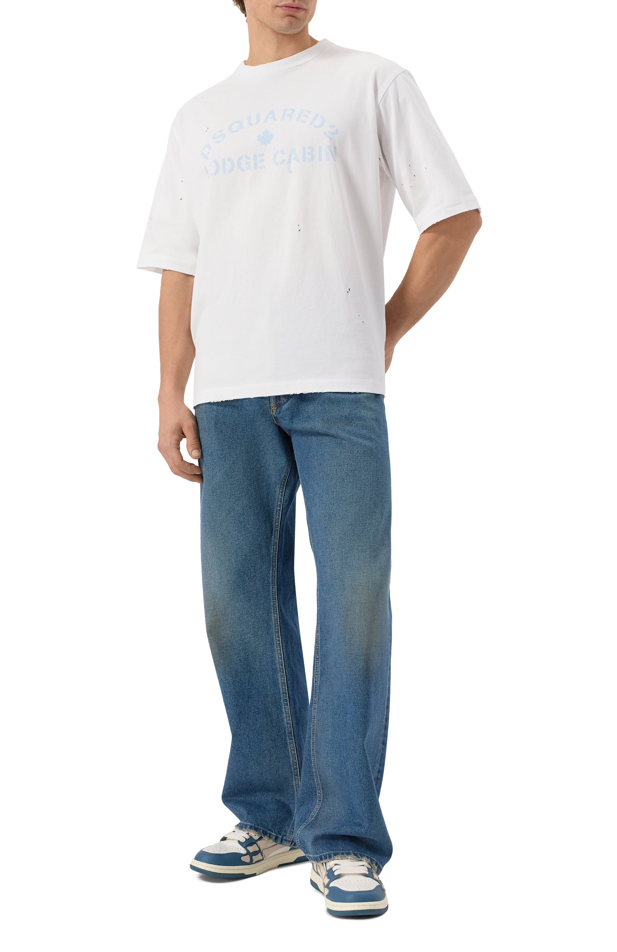 Кожаные кеды debossed ma quad skel AMIRI синего цвета по цене 65450 руб., арт. AMF0SR1115, фото 2 Кожаные кеды debossed ma quad skel AMIRI, арт. AMF0SR1115, фото 2