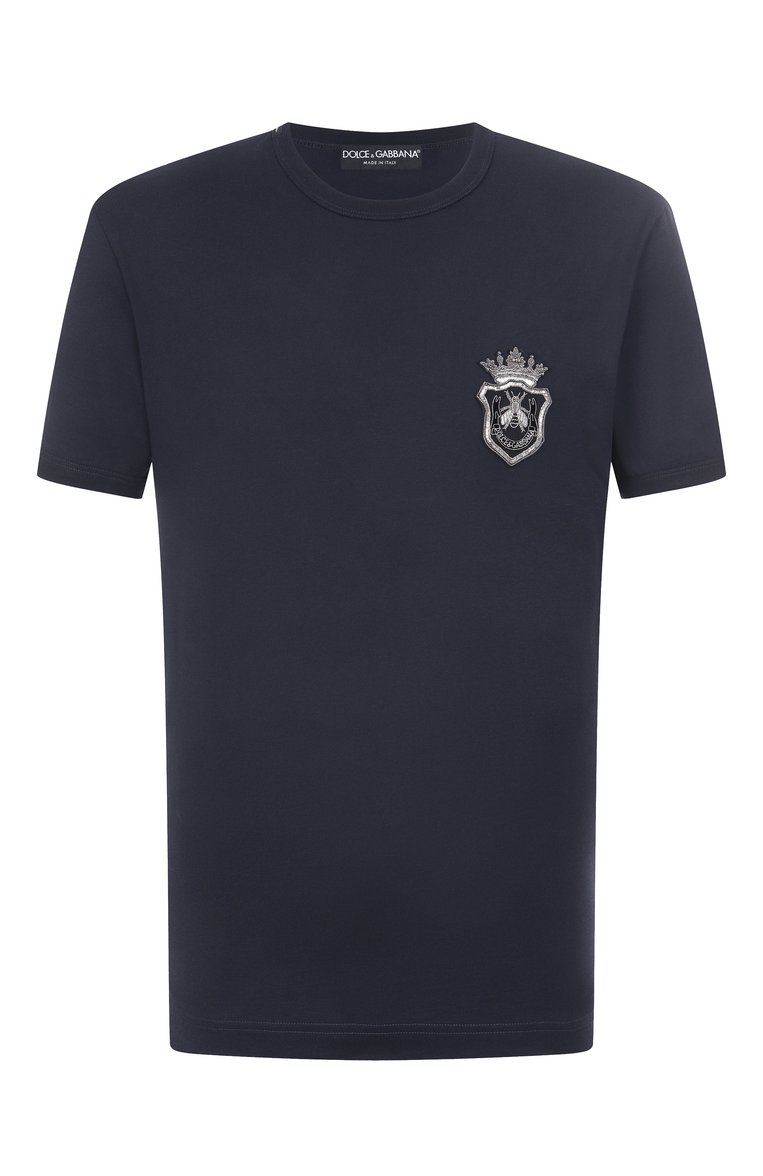 Мужская хлопковая футболка DOLCE & GABBANA темно-синего цвета, арт. G8PV1Z/G704C | Фото 1 (Рукава: Короткие; Материал внешний: Хлопок; Длина (для топов): Стандартные; Принт: Без принта; Стили: Кэжуэл; Мужское Кросс-КТ: Футболка-одежда; Кросс-КТ: Джерси; Автоматизация состава: Проставлено; Автоматизация ТО: Проставлено)