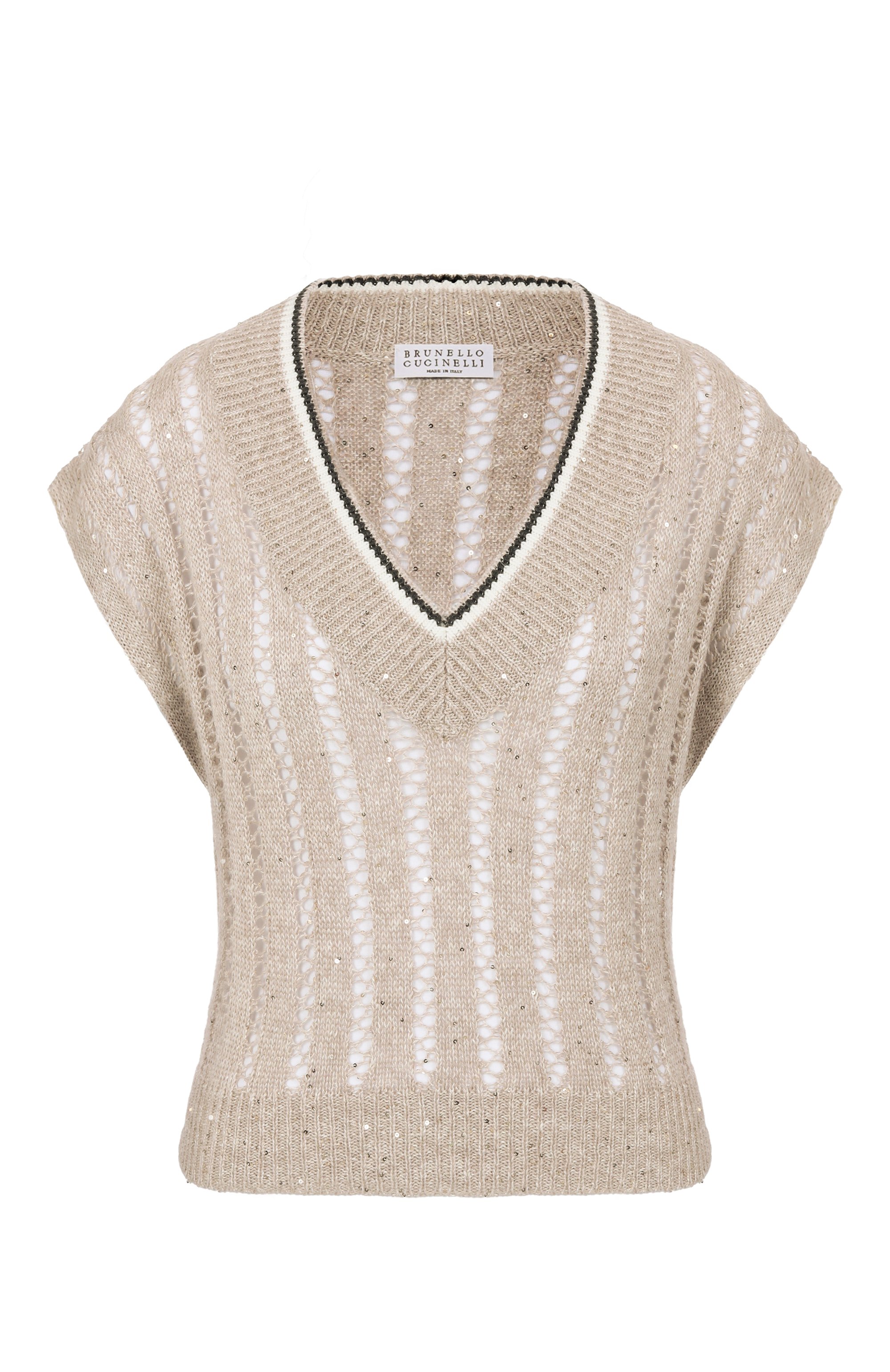 Льняной жилет BRUNELLO CUCINELLI бежевого цвета по цене 125500 руб., арт. MC0559412, фото 1 Льняной жилет BRUNELLO CUCINELLI, арт. MC0559412, фото 1