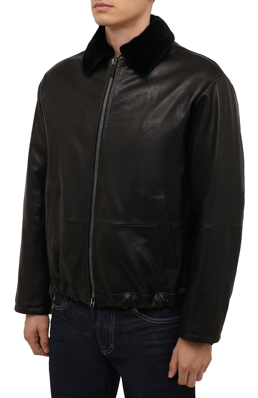 Кожаный бомбер с воротником из овчины GIORGIO ARMANI, арт. BSR15P/BSP22, фото 3