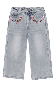 Детские джинсы MOSCHINO голубого цвета, арт. HDP06B/L0E08/4-8 | Фото 1 (Нос: Не проставлено; Материал внешний: Хлопок; Детали: Декор; Автоматизация состава: Проставлено; Ростовка одежда: 4 года | 104 см, 5 лет | 110 см, 6 лет | 116 см, 8 лет | 128 см)