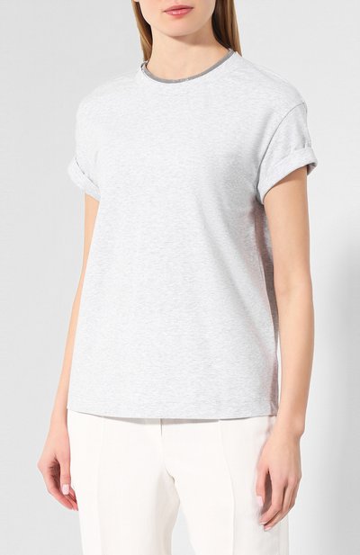 Хлопковая футболка BRUNELLO CUCINELLI светло-серого цвета по цене 49450 руб., арт. M0T18BD200, фото 3 Хлопковая футболка BRUNELLO CUCINELLI, арт. M0T18BD200, фото 3