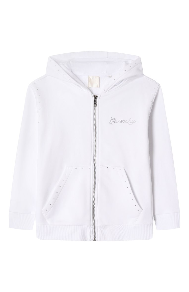 Детский хлопковая толстовка GIVENCHY белого цвета, арт. H30772 | Фото 1 (Рукава: Длинные; Драгоценные камни: Проставлено; Материал сплава: Проставлено; Материал подклада: Хлопок; Девочки Кросс-КТ: Толстовка-спорт, Толстовка-одежда; Материал внешний: Хлопок; Ростовка одежда: 5 лет | 110 см, 13 - 15 лет | 158 см, 9 лет | 134 см, 7 лет | 122 см, 12 лет | 152 см)