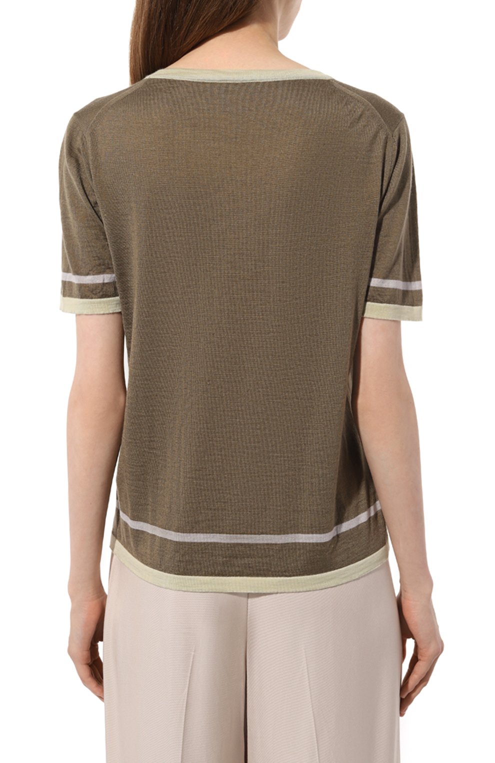 Пуловер из кашемира и шелка KITON хаки цвета по цене 96350 руб., арт. D57701, фото 4 Пуловер из кашемира и шелка KITON, арт. D57701, фото 4