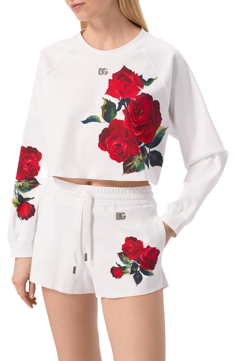 Женский хлопковый свитшот DOLCE & GABBANA белого цвета, арт. F9N61T/GDCZZ | Фото 3 (Рукава: Длинные; Материал внешний: Хлопок; Длина (для топов): Укороченные; Женское Кросс-КТ: Свитшот-одежда; Стили: Кэжуэл; Автоматизация состава: Проставлено; Автоматизация ТО: Проставлено; Размерность: Идёт в размер)