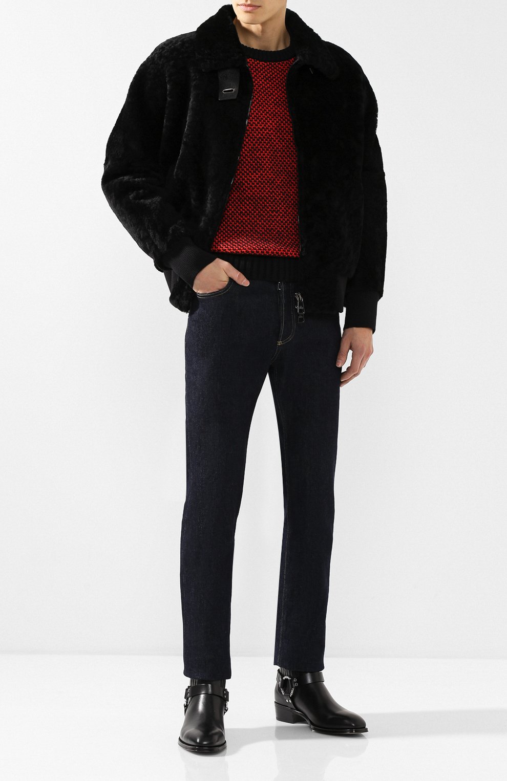 Меховой бомбер на молнии с отложным воротником NEIL BARRETT, арт. BPE551C/H708C, фото 2