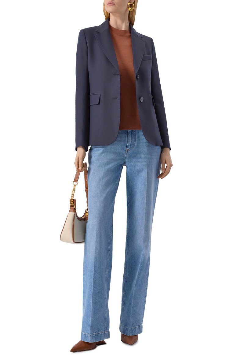 Женский жакет WEEKEND MAX MARA синего цвета, арт. UVA | Фото 2 (Рукава: Длинные; Длина (для топов): Стандартные; Материал внешний: Синтетический материал; Женское Кросс-КТ: Жакет-одежда; Стили: Классический; 1-2-бортные: Однобортные; Автоматизация состава: Проставлено; Материал подклада: Синтетический материал; Автоматизация ТО: Проставлено)