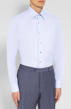 Мужская хлопковая сорочка в клетку ZILLI голубого цвета, арт. MFQ-00603-04705/RZ01 | Фото 3 (Длина (для топов): Стандартные; Рукава: Длинные; Материал внешний: Хлопок; Статус проверки: Проверена категория, Проверено; Принт: Клетка; Случай: Формальный; Манжеты: На пуговицах; Воротник: Кент; Материал сплава: Проставлено, Проверено; Драгоценные камни: Проставлено; Стили: Кэжуэл)