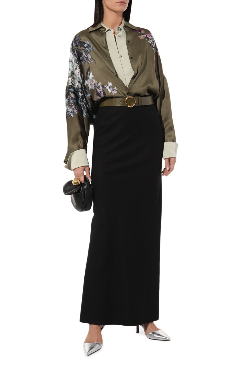 Атласная рубашка DRIES VAN NOTEN хаки цвета по цене 108500 руб., арт. 232-010709-7192, фото 2 Атласная рубашка DRIES VAN NOTEN, арт. 232-010709-7192, фото 2