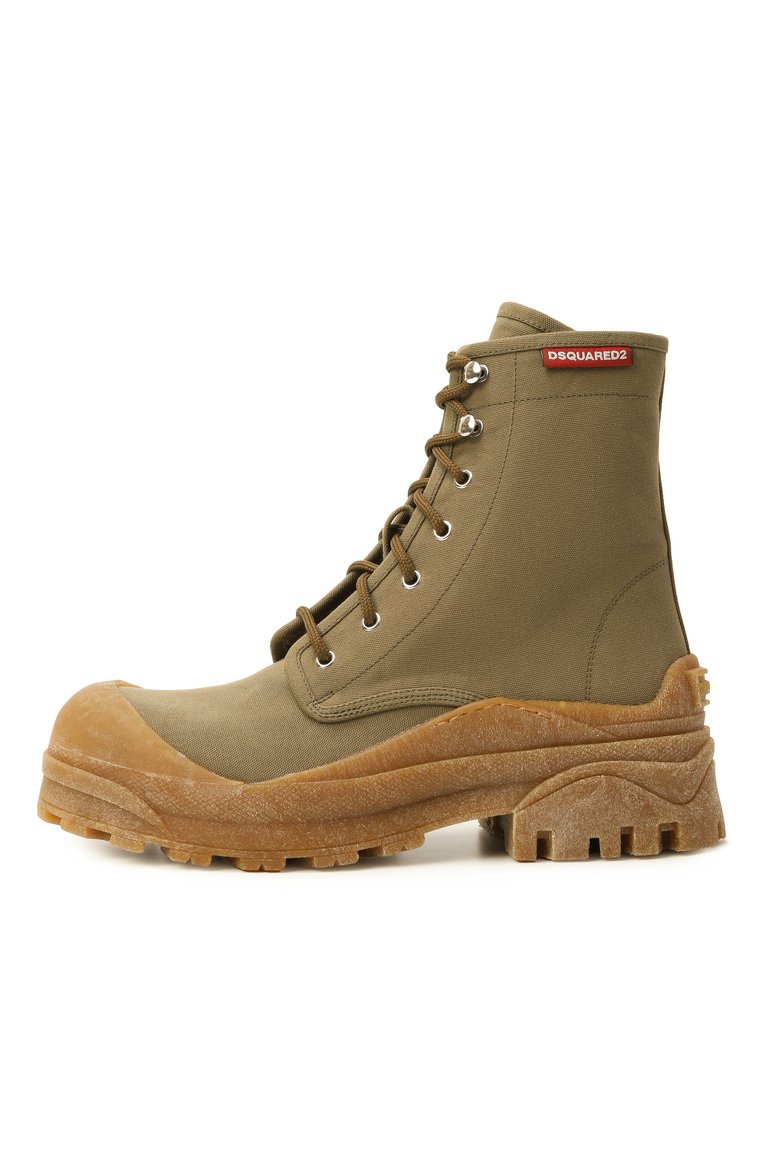 Мужские текстильные ботинки urban DSQUARED2 хаки цвета, арт. ABM0154/00300001 | Фото 4 (Каблук высота: Высокий; Материал внутренний: Текстиль; По�дошва: Массивная; Материал внешний: Текстиль; Материал утеплителя: Без утеплителя; Мужское Кросс-КТ: Байкеры-обувь)