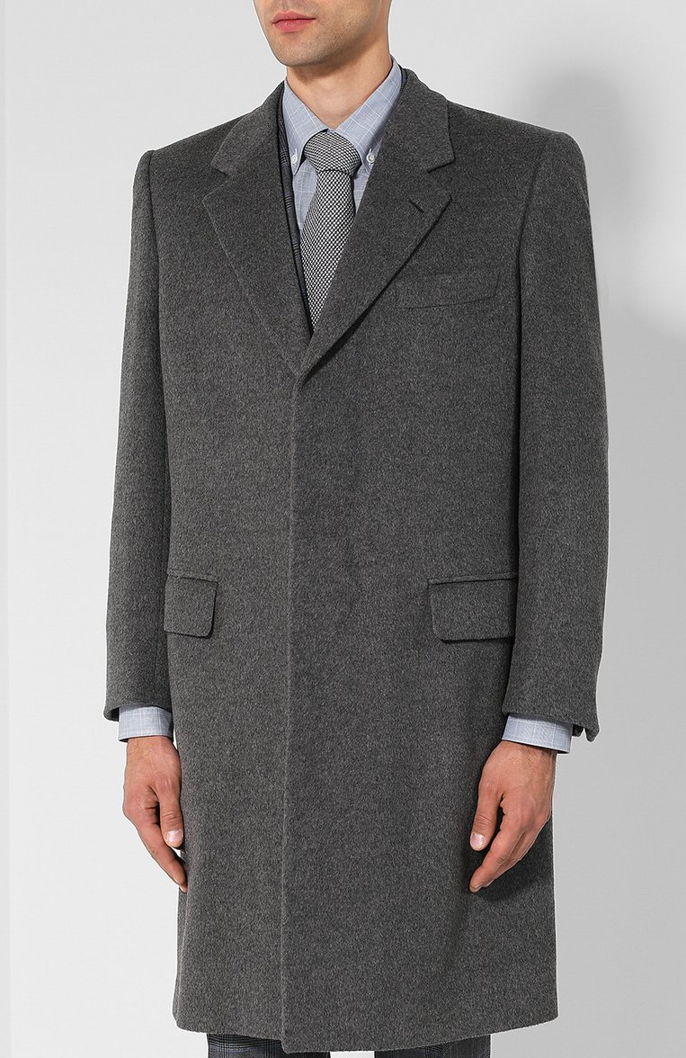 Мужской однотонное шерстяное пальто BRIONI серого цвета, арт. R04U0L/07334 | Фото 3 (Материал внешний: Шерсть; Рукава: Длинные; Длина (верхняя одежда): До колена; Материал сплава: Проставлено; Стили: Классический; Мужское Кросс-КТ: Верхняя одежда, пальто-верхняя одежда; Ювелирные украшения: Назначено; Драгоценные камни: Проставлено)