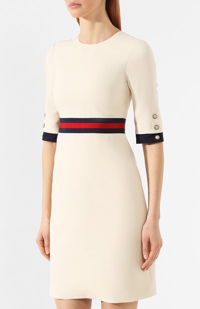 Платье из смеси шерсти и шелка GUCCI белого цвета по цене 141000 руб., арт. 448541/ZHM88, фото 3 Платье из смеси шерсти и шелка GUCCI, арт. 448541/ZHM88, фото 3