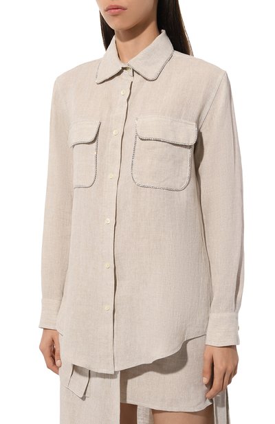 Льняная рубашка FORTE DEI MARMI COUTURE светло-бежевого цвета по цене 49950 руб., арт. 24SF1106-C, фото 3 Льняная рубашка FORTE DEI MARMI COUTURE, арт. 24SF1106-C, фото 3