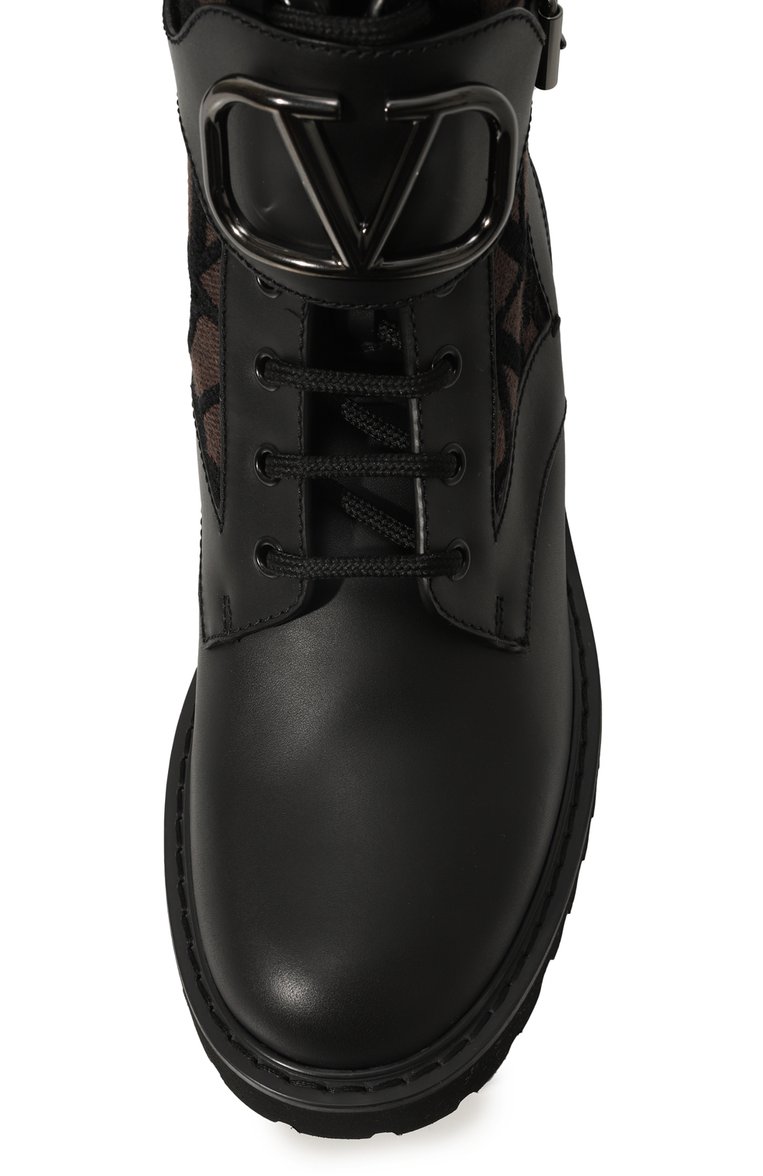 Женские комбинированные ботинки vlogo signature VALENTINO черного цвета, арт. 3W2S0Q03HQZ | Фото 6 (Каблук высота: Низкий; Материал внутренний: Натуральная кожа; Подошва: Платформа; Материал внешний: Текстиль, Натуральная кожа; Материал утеплителя: Без утеплителя; Женское Кросс-КТ: Военные ботинки)
