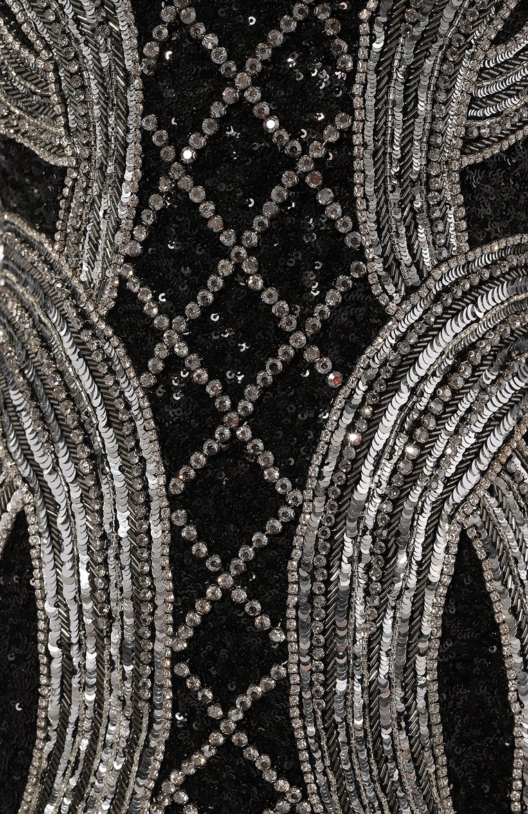 Женское платье с отделкой стразами и пайетками BALMAIN черного цвета, арт. AF0R8550PB82 | Фото 5 (Материал подклада: Шелк; Материал внешний: Синтетический материал; Длина Ж (юбки, платья, шорты): Мини; Рукава: Длинные; Женское Кросс-КТ: Платье-одежда; Стили: Романтичный; Случай: Коктейльный)