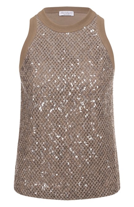 Женская хлопковая майка с отделкой пайетками BRUNELLO CUCINELLI, арт. M0T18HH500