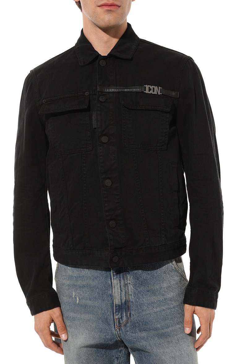 Мужская джинсовая куртка icon DSQUARED2 черного цвета, арт. S79AM0052/S47925 | Фото 3 (Ру�кава: Длинные; Материал внешний: Хлопок, Деним; Длина (верхняя одежда): Короткие; Кросс-КТ: Куртка, Деним, Легкие; Стили: Кэжуэл)