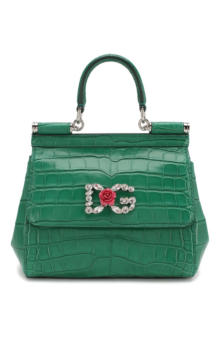 Женская сумка sicily small из кожи аллигатора DOLCE & GABBANA зеленого ц�вета, арт. BB6003/B2DG6/AMIS | Фото 1 (Размер: small; Ремень/цепочка: На ремешке; Сумки-технические: Сумки через плечо, Сумки top-handle; Материал: Экзотическая кожа)