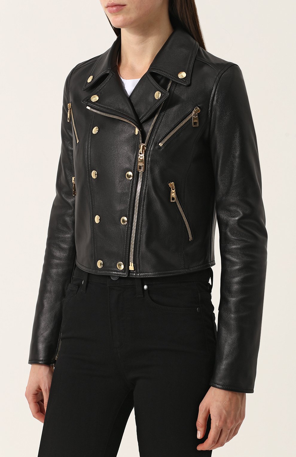 Укороченная кожаная куртка с косой молнией DOLCE & GABBANA, арт. F9829L/FUL89, фото 3