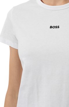 Женская хлопковая футболка BOSS белого цвета, арт. 50490018 | Фото 5 (Длина (для топов): Стандартные; Рукава: Короткие; Драгоценные камни: Проставлено; Материал сплава: Проставлено; Стили: Минимализм; Принт: С принтом; Материал внешний: Хлопок)