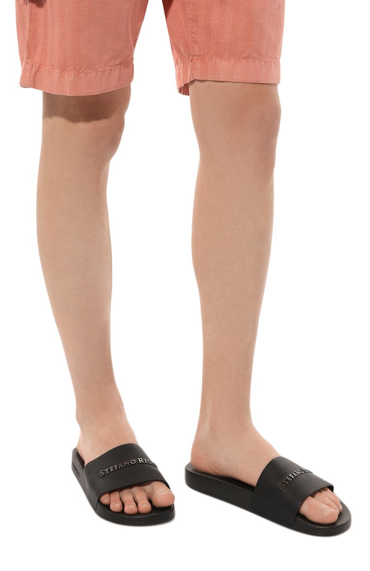 Мужские кожаные шлепанцы STEFANO RICCI черного цвета, арт. UG31_G761/VD | Фото 3 (Материал внутренний: Натуральная кожа; Материал сплава: Проставлено; Нос: Не проставлено)