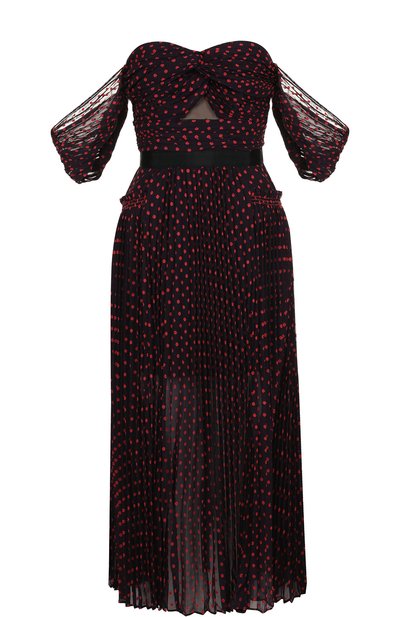 Приталенное платье-миди с принтом и открытыми плечами SELF-PORTRAIT, арт. SP18-061N, фото 1