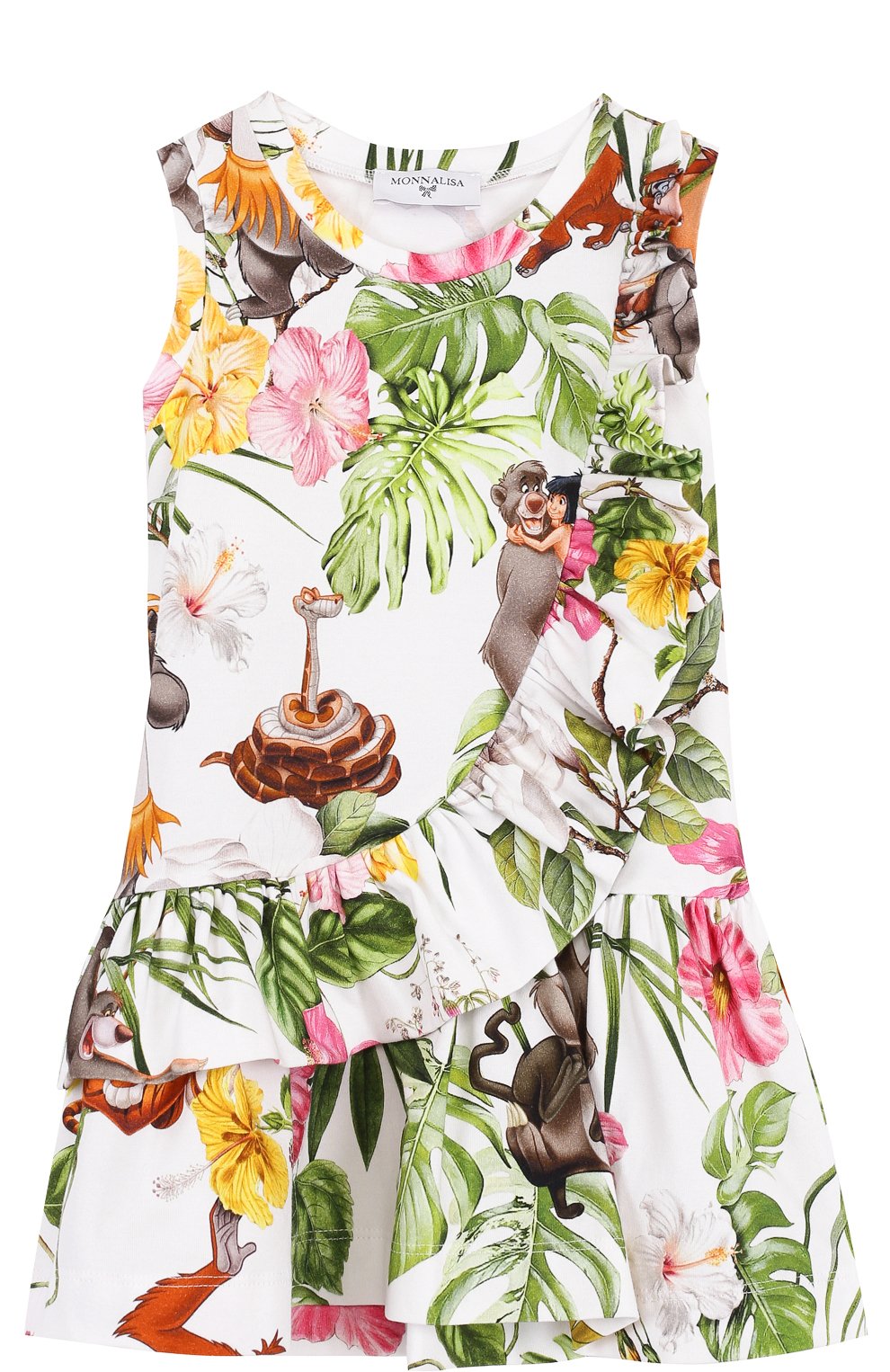 Хлопковое мини-платье с принтом и воланами MONNALISA, арт. 111916, фото 1
