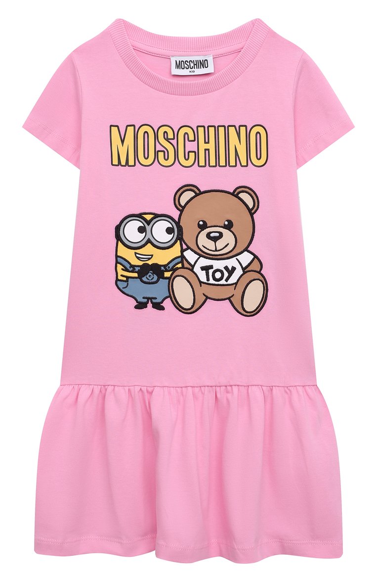 Детское хлопковое платье MOSCHINO розового цвета, арт. HAV0AH/LBA00/4A-8A | Фото 1 (Материал внешний: Хлопок; Рукава: Короткие; Девочки Кросс-КТ: Платье-одежда; Случай: Повседневный; Тематический товар: Teddy Bear; Региональные ограничения белый список (Axapta Mercury): Не проставлено; Нос: Не проставлено; Ростовка одежда: 4 года | 104 см, 5 лет | 110 см, 6 лет | 116 см, 8 лет | 128 см)