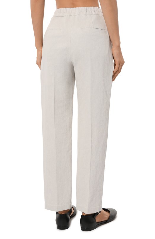 Брюки из хлопка и льна Brunello Cucinelli MH561B1311 Кремовый  MH561B1311 Фото 4