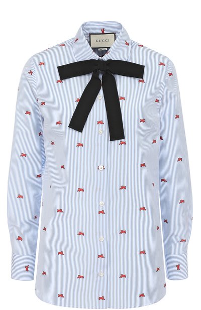 Женская хлопковая блуза прямого кроя с бантом GUCCI, арт. 476099/Z382C